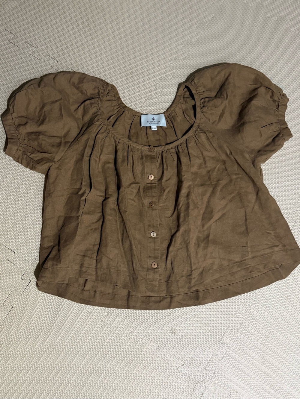 Tuckernuck Brown Button-Front Gathered Neck Top